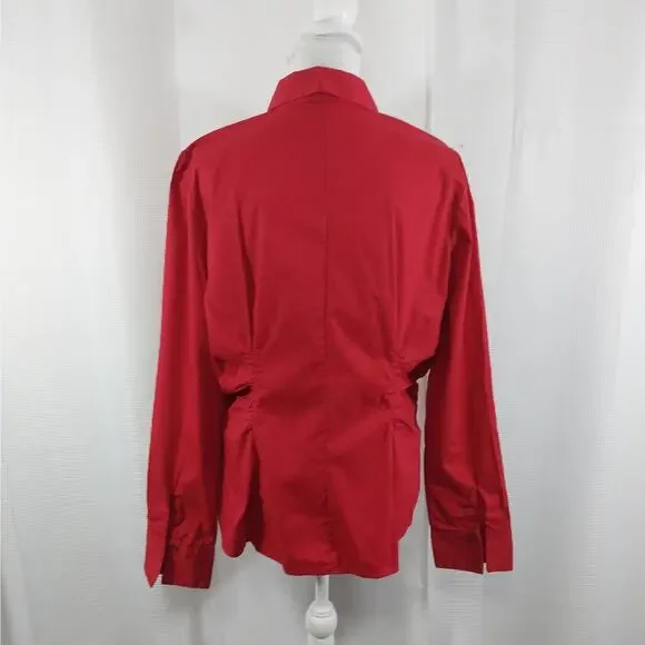 NEW YORK & CO.! ROUGE RED COTTON BLEND JEWELED COLLAR BUTTON FRONT BLOUSE! SZ XL - Picture 6 of 10